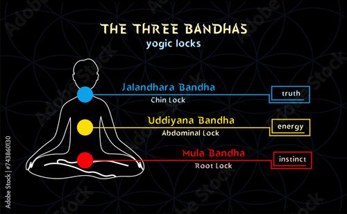 Educational poster for yogic locks or bandhas