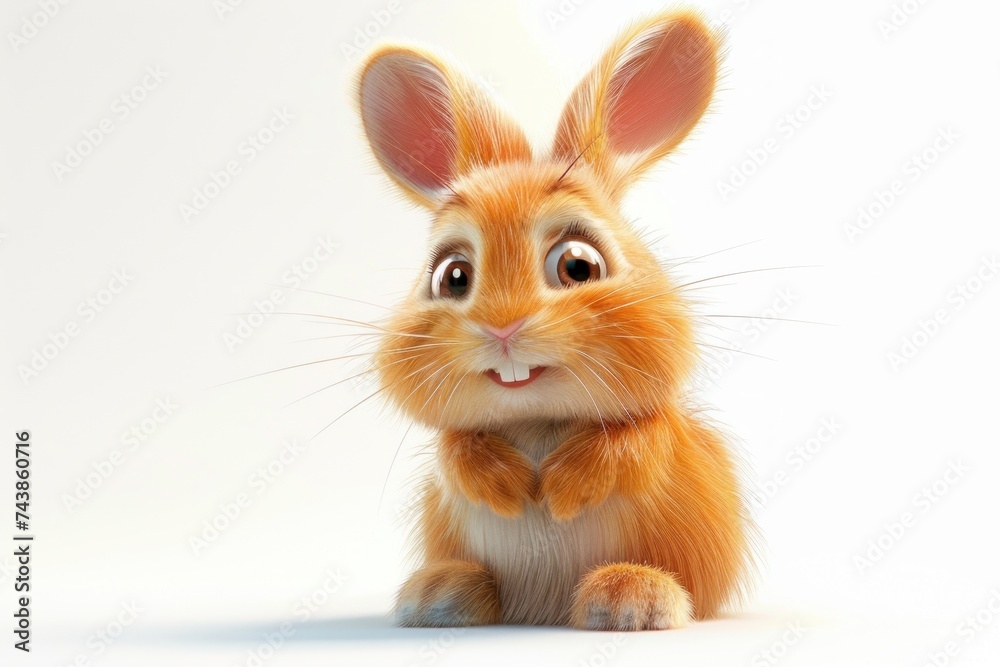 Cute rabbit with disproportionately large ears and eyes stands alert in its environment, showcasing its key features Cute rabbit with disproportionately large ears and eyes stands alert in its environment, showcasing its key features
