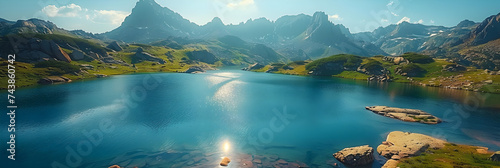 lake and mountains 3d image, The lake in the shape of the world