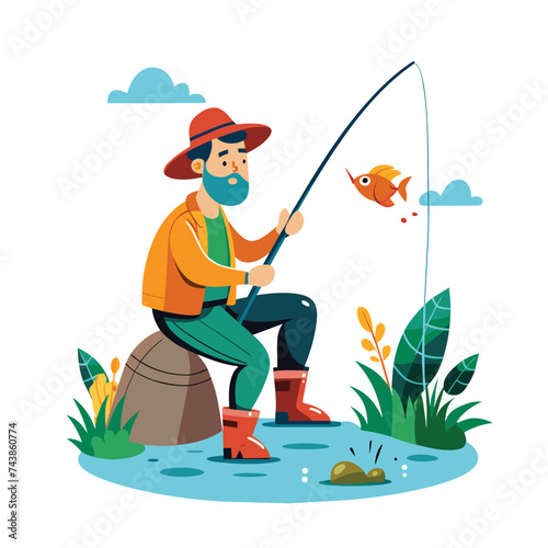 Flat Illustration Vector Of Someone Fishing