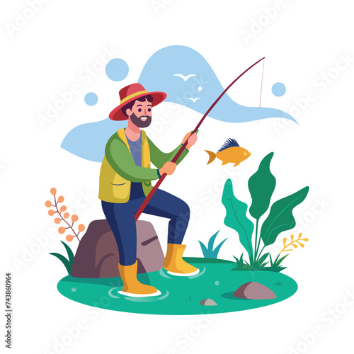Flat Illustration Vector Of Someone Fishing