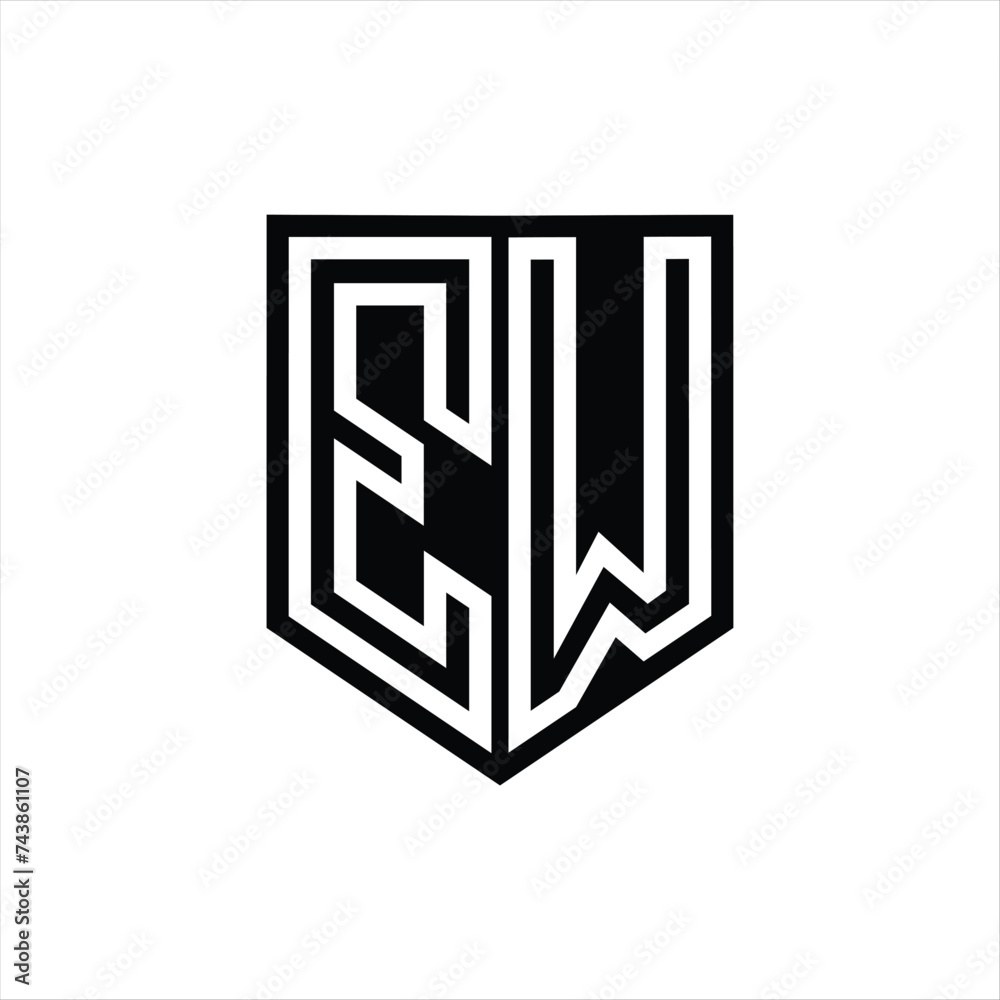 EW Letter Logo monogram shield geometric line inside shield design template