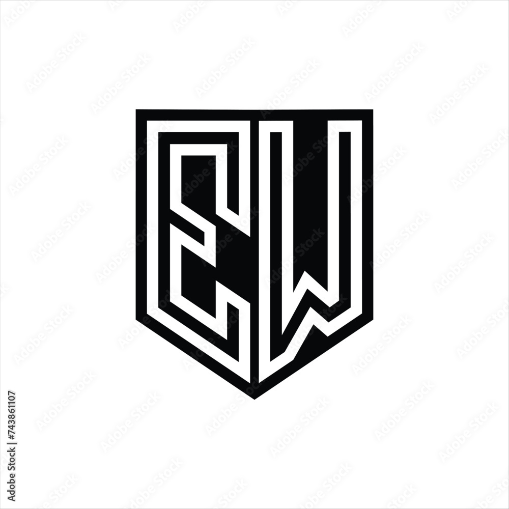 EW Letter Logo monogram shield geometric line inside shield design template EW Letter Logo monogram shield geometric line inside shield design template