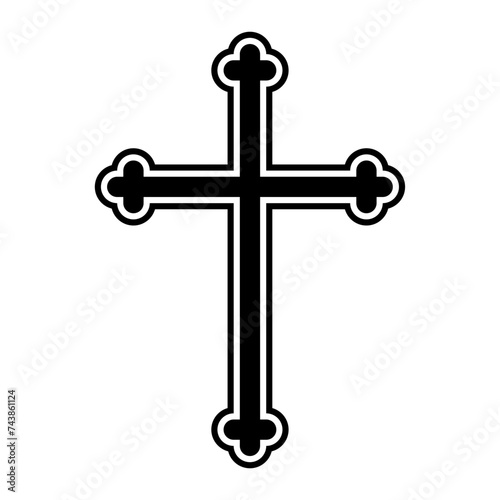 Cross vector shape symbol. Christianity sign. Christian religion icon. Catholic and protestant faith logo or image. Teutonic crusader label. Gothic crusade crucifix.