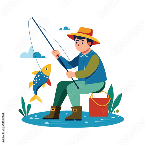 Flat Illustration Vector Of Someone Fishing