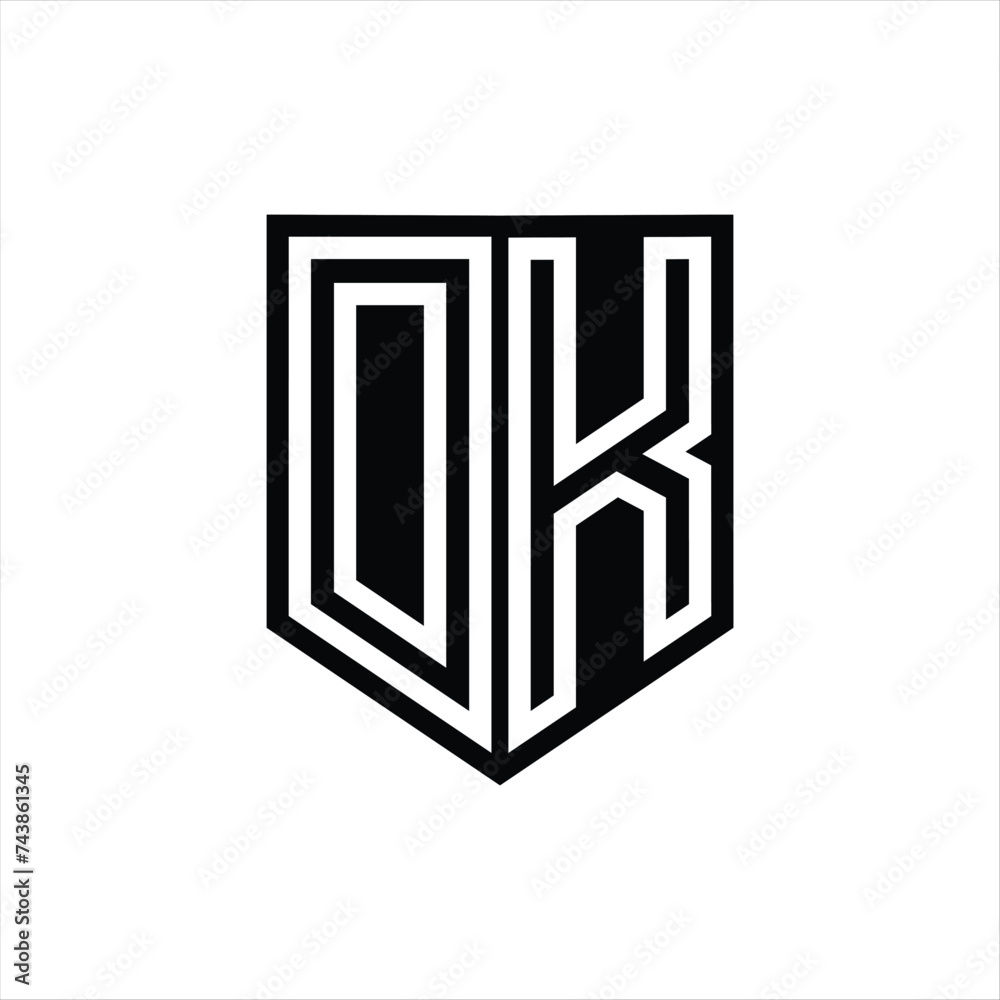 DK Letter Logo monogram shield geometric line inside shield design template DK Letter Logo monogram shield geometric line inside shield design template