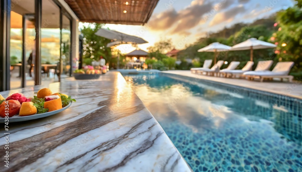 Vacation goals: Luxurious poolside setting with fresh fruit