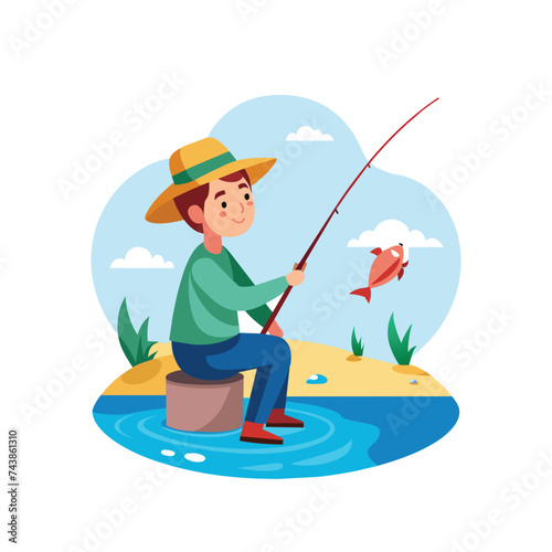 Flat Illustration Vector Of Someone Fishing