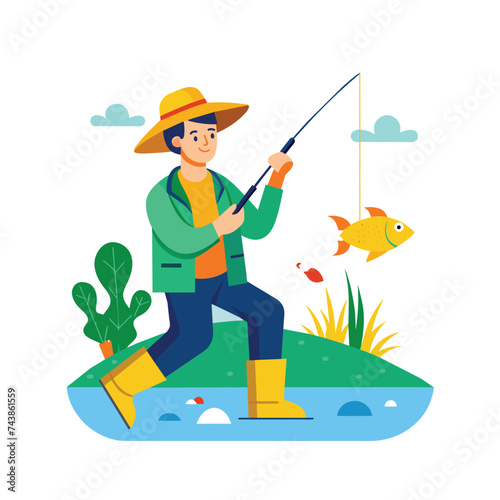 Flat Illustration Vector Of Someone Fishing