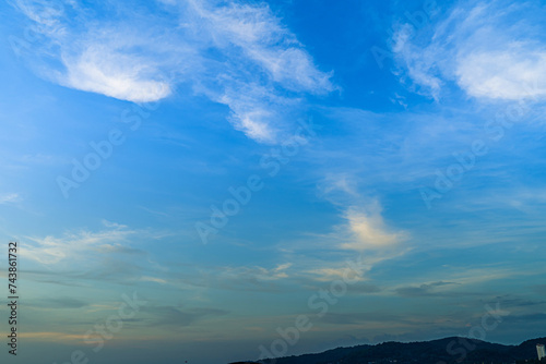 Cloudy Blue sky at sunset. Gradient color. Sky texture, abstract nature background in Patong Phuket Thailand