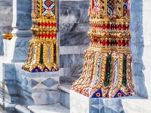 thai temple architecture ornament, decorative with colorful glasses and gold color
