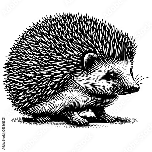 Vintage black and white hedgehog