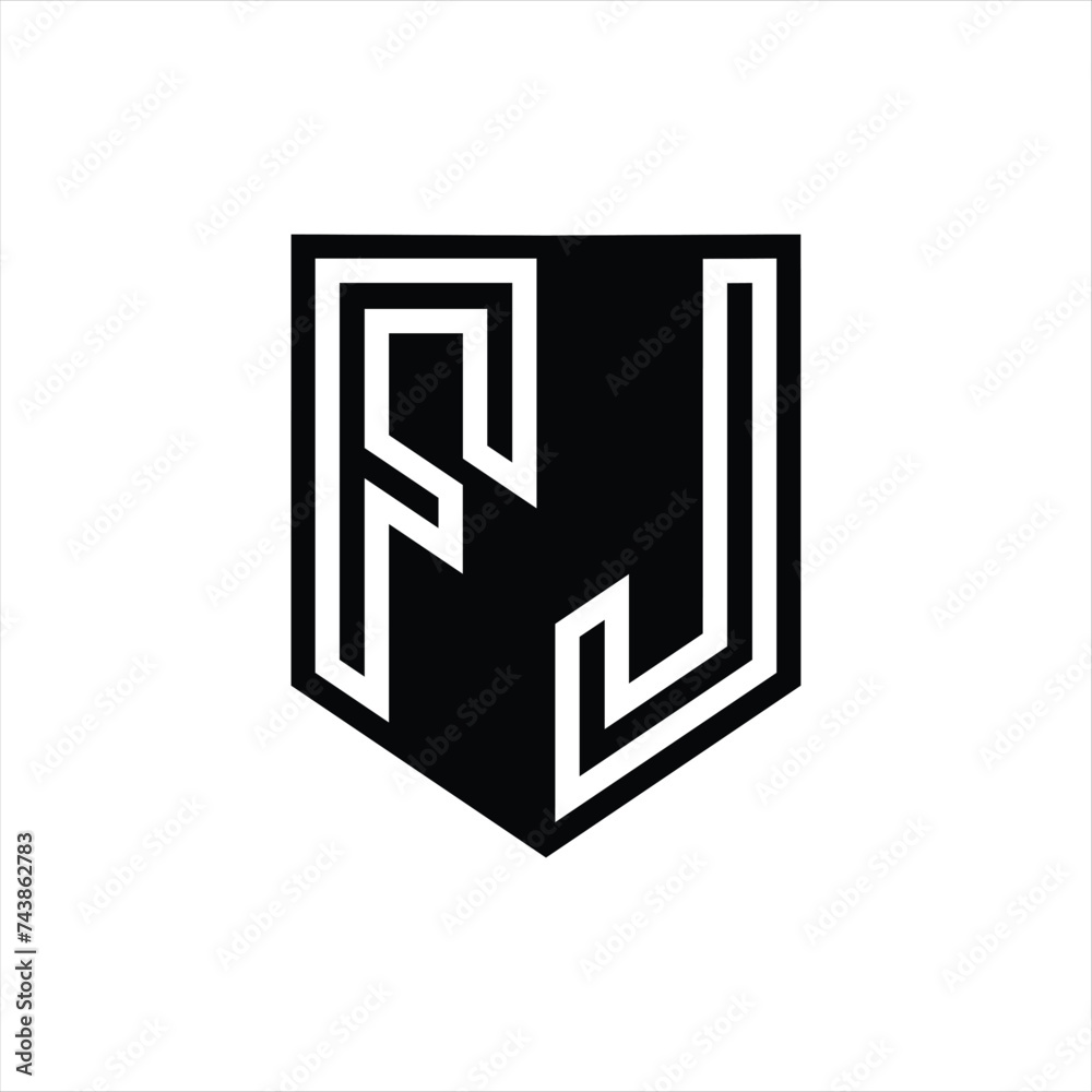 FJ Letter Logo monogram shield geometric line inside shield design template FJ Letter Logo monogram shield geometric line inside shield design template