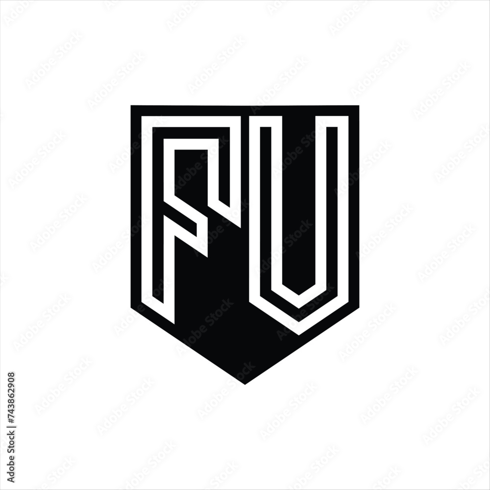 FV Letter Logo monogram shield geometric line inside shield design template