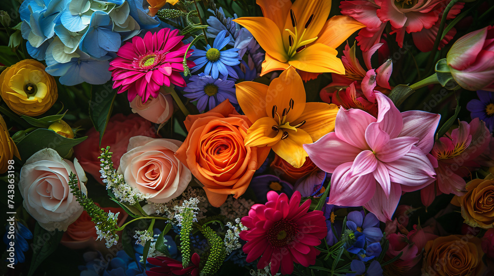 Beautiful vivid colorful mixed flower bouquet.