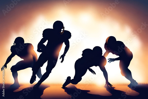Vector silhouette of american football players on white background