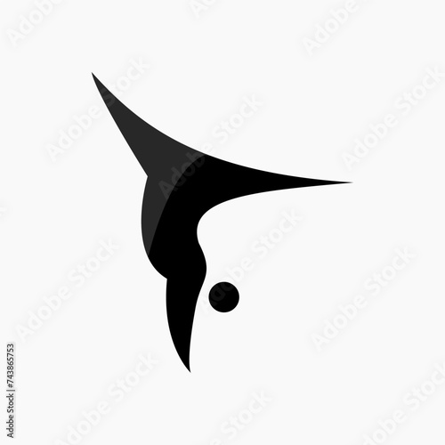 Vector icon of a gymnast performing gymnastic elements. Illustration of a gymnast standing upside down. Flat icon, pictogram. Sports events and competitions.
