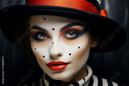 Generative AI picture Abstract modern art illustration circus actors in disguise clown makeup face art