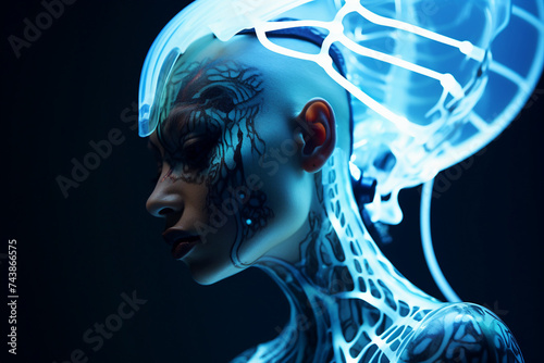 Fantasy character design cyborg face made with modern technology generative ai concept
