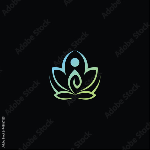 stock logo yoga design. human meditation in lotus flower vector illustration