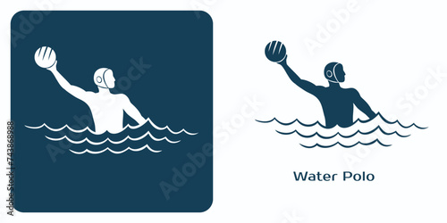 Water polo player emblem. Athlete throws the ball. One of the summer sports games pictograms set.