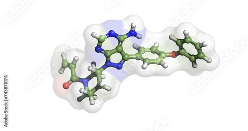 Ibrutinib, anticancer drug against chronic lymphocytic leukemia, mantle cell lymphoma, and Waldenstrom's Macroglobulinemia, 3D molecule 4K
 photo