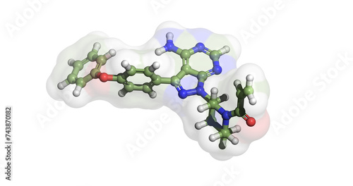 Ibrutinib, anticancer drug against chronic lymphocytic leukemia, mantle cell lymphoma, and Waldenstrom's Macroglobulinemia, 3D molecule 4K
 photo