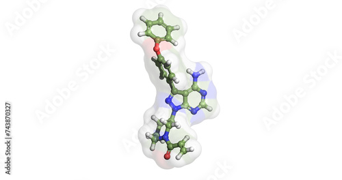 Ibrutinib, anticancer drug against chronic lymphocytic leukemia, mantle cell lymphoma, and Waldenstrom's Macroglobulinemia, 3D molecule 4K
 photo