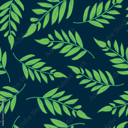 leaves Seamless Pattern. Hand Drawn vector floral background. Print design for textiles. Fashion prints summer spring