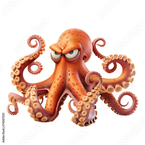 Determined octopus with focused eyes, clenched tentacles, and a resolute expression.
