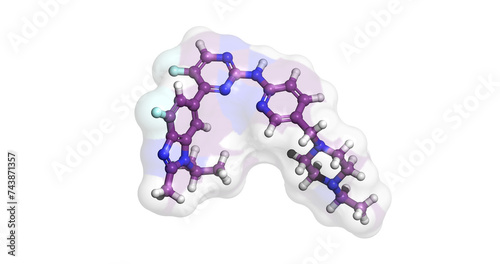 Abemaciclib, anticancer drug agianst HR+ HER2- advanced or metastatic breast cancer, 3D molecule 4K photo