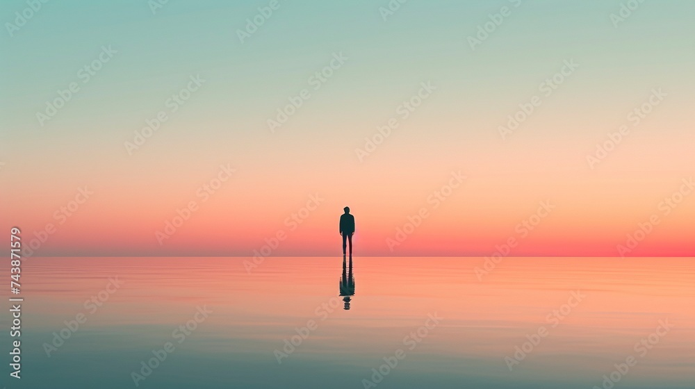 Serene Solitude: Minimalist Beach Sunset
