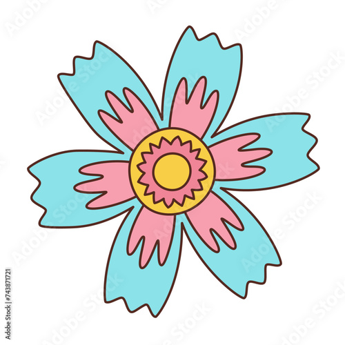Retro Groovy Flower Hippie illustration isolated on White Background. Retro style Vector illustration
