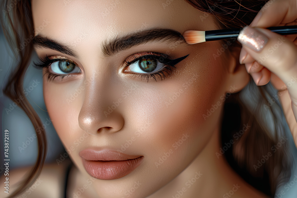 A makeup artist is applying eyeshadow on a young beautiful woman
A makeup artist is applying eyeshadow on a young beautiful woman