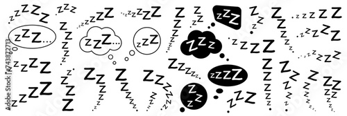 A set of doodle lettering zzz's. Illustration of sniffing, sleeping,