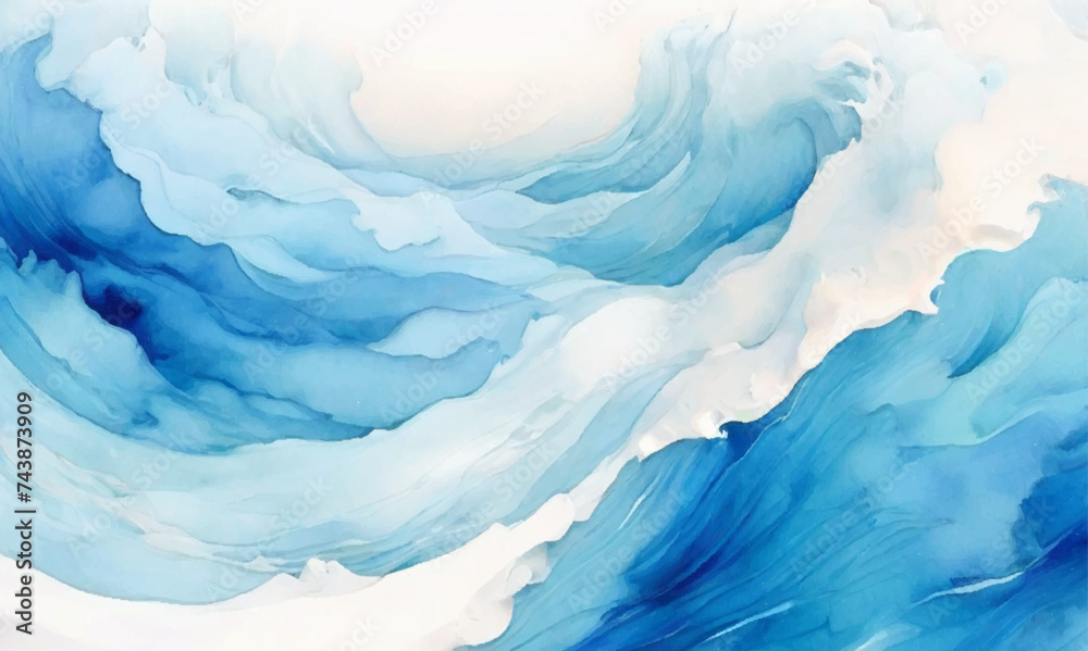 Obraz premium Watercolor surface ocean water wave, seamless blue water ocean wave background. Blue water ocean surfing wave.