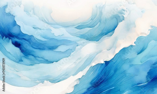 Watercolor surface ocean water wave, seamless blue water ocean wave background. Blue water ocean surfing wave.