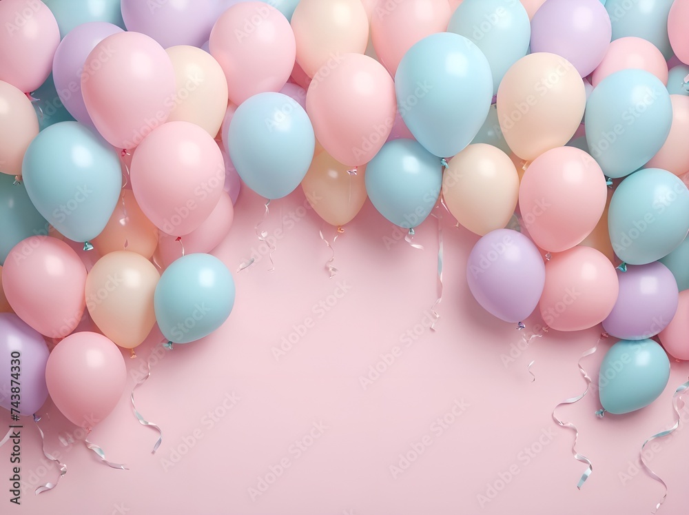 birthday background with pastel light balloons
