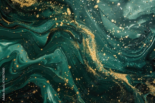 Green background with golden sparkles and liquid glitters.