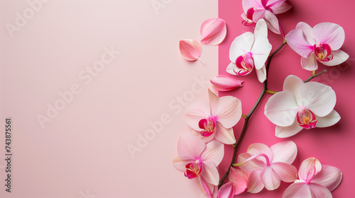 Orchid flower, 50s design colors with copy space, banner