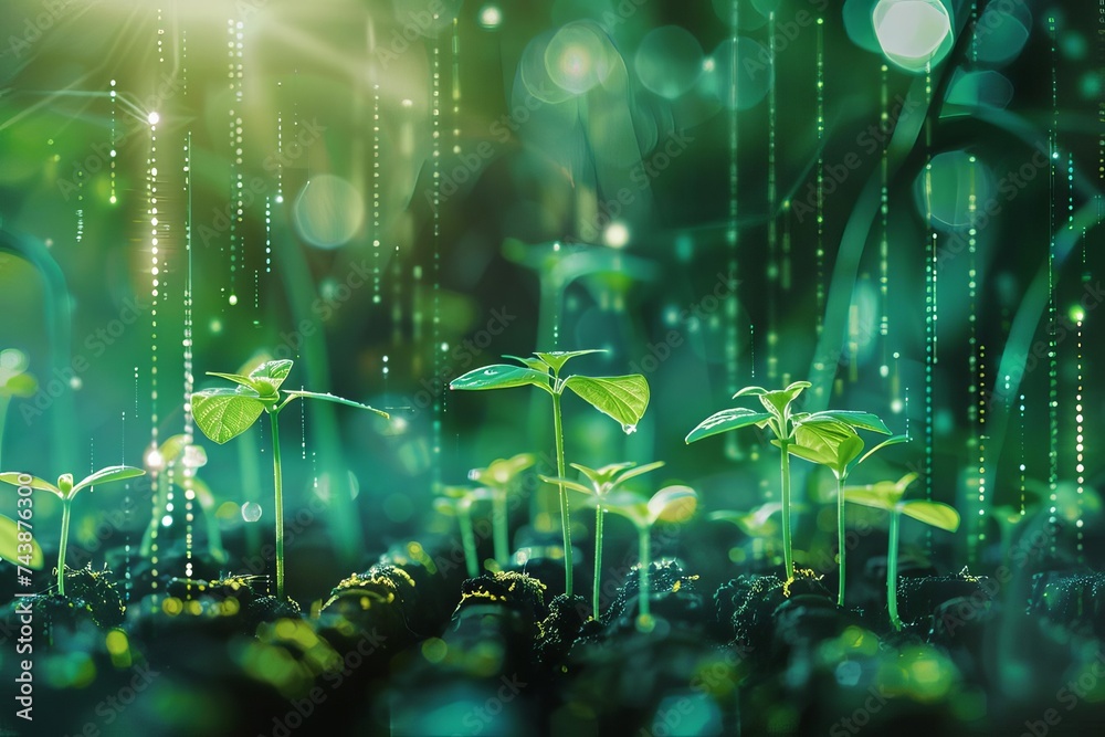 Harmonious blend of nature and technology Depicting seedlings growing ...