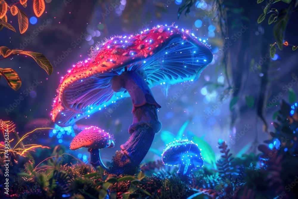 Fantasy 4K Mushroom Wallpaper with Jungle and Forest Background. Stock ...