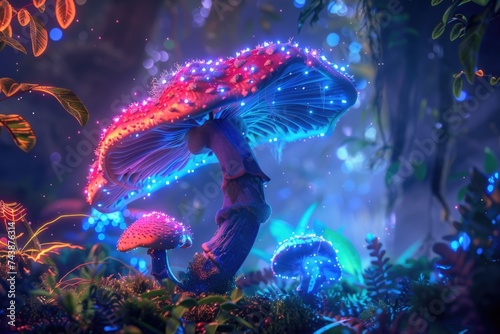 Fantasy 4K Mushroom Wallpaper with Jungle and Forest Background. © darshika