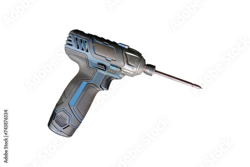Battery screwdriver or drill placed on white background