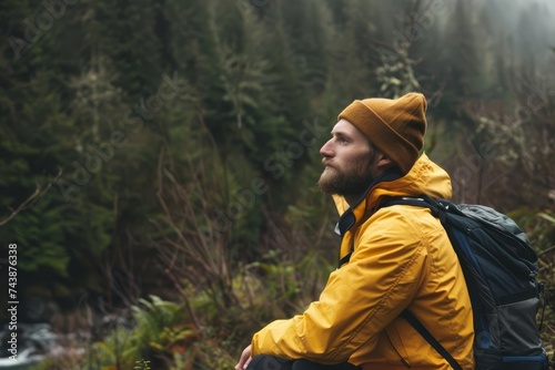 Hiker basking in the beauty of nature Reflecting a deep connection with the environment and the pursuit of outdoor adventure