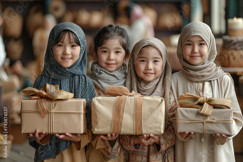 family members exchanging gifts and well-wishes on Eid-al-Adha photo