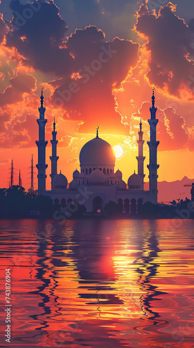mosque illustration for wallpaper, Ramadan or Eid al-Fitr greeting cards