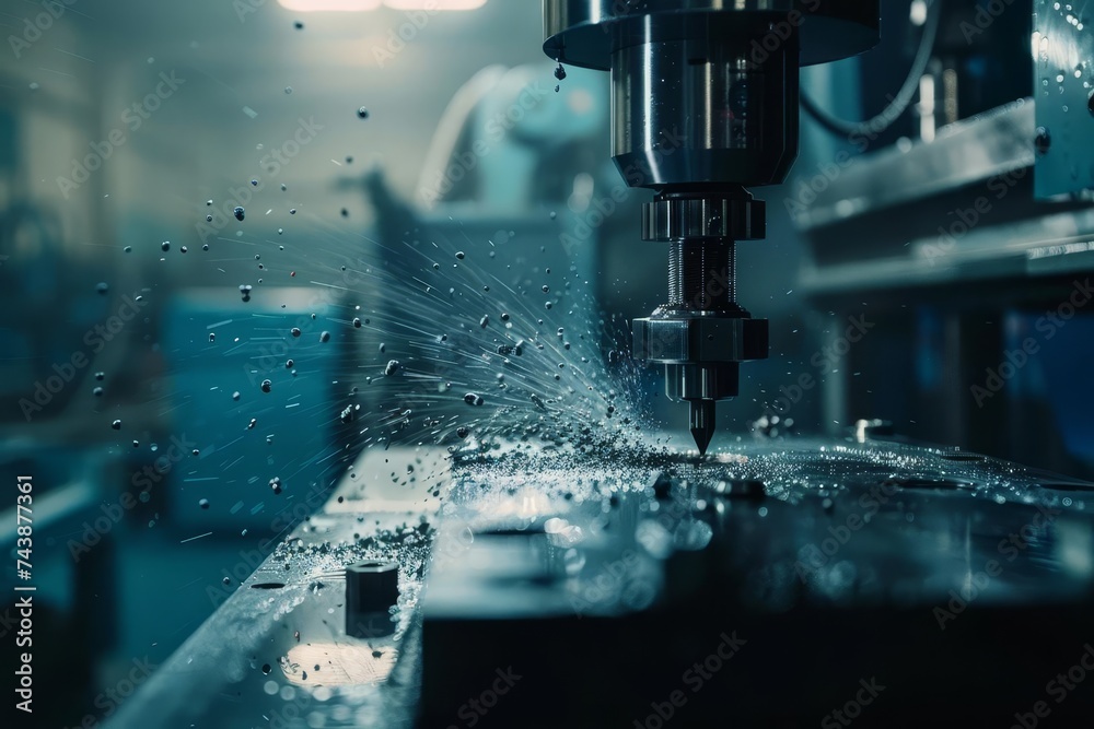 Modern cnc milling machine in action Illustrating the precision and efficiency of contemporary metalworking - obrazy, fototapety, plakaty 