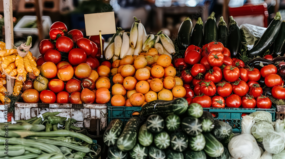 Image of a farmer's market stall brimming with organic fruits and vegetables