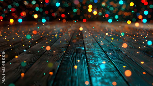 a photo with colorful multi blended lights on a wood 